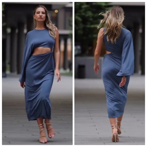 Zara Dresses & Skirts - New Zara One Long Sleeve Cutout Knotted Blue Maxi Dress NWT Large Blogger Fave